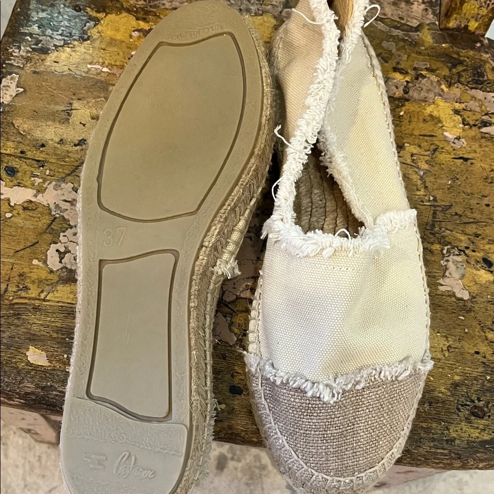 Castaner Cream and Tan Espadrille Flats